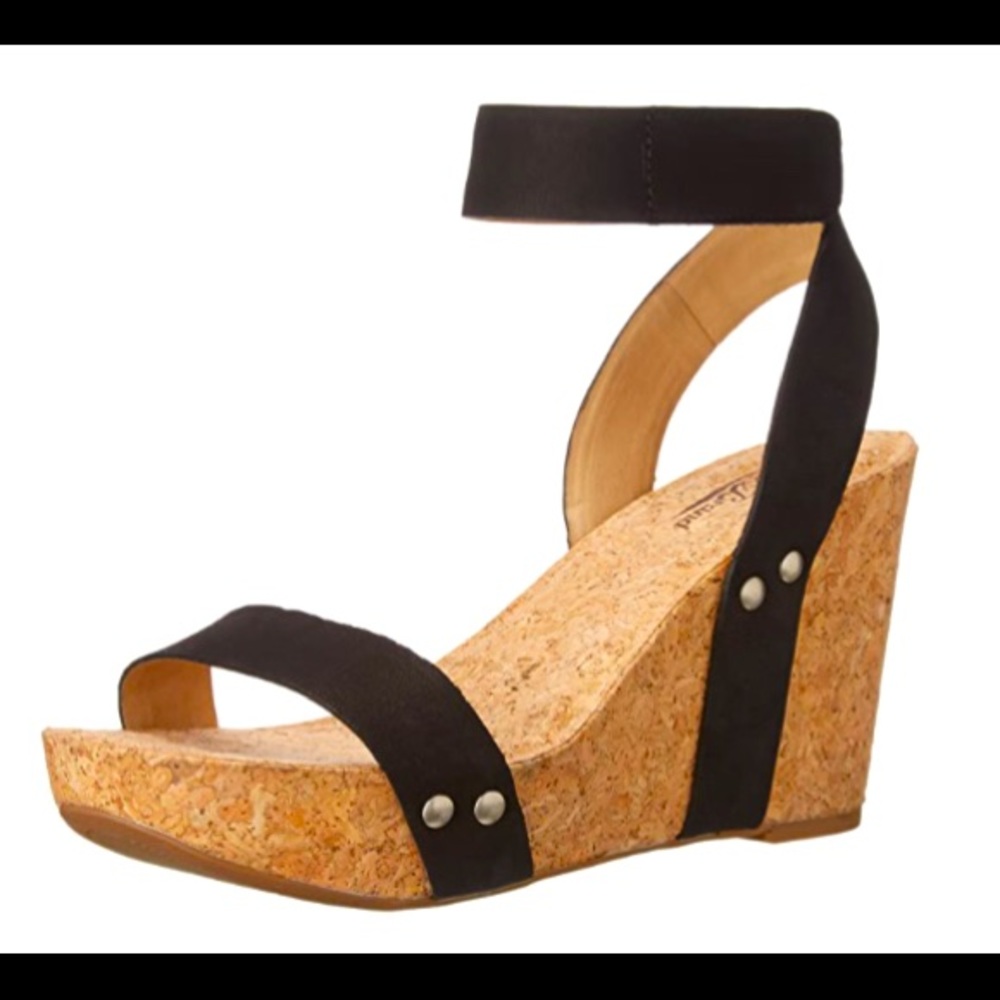 Lucky Brand McDowell Black Wedge Sandals Size 9.5